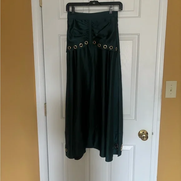 Self-Portrait Dark Green Maxi Skirt with Grommet Trim - Picture 1 of 6